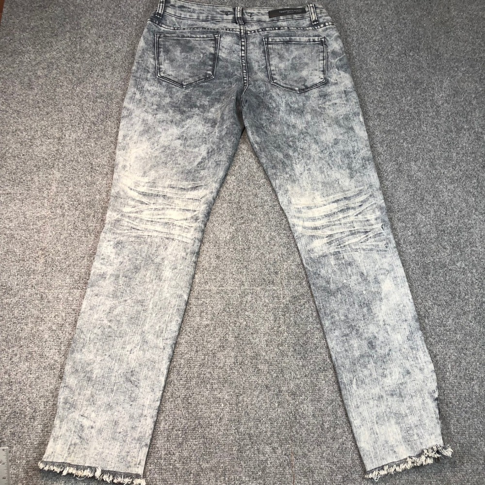 Twentyone Black Acid Wash Cropped Jeans Zipper Ankle Frayed Hem Size 13/14 - Picture 12 of 14